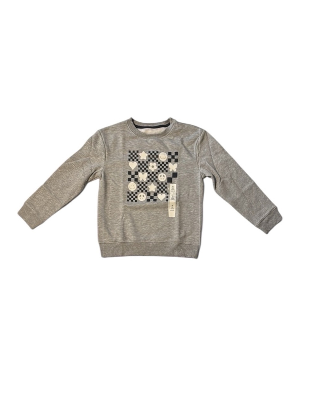 Cat & Jack Girls Gray Graphic Sweatshirt with Checkered Pattern